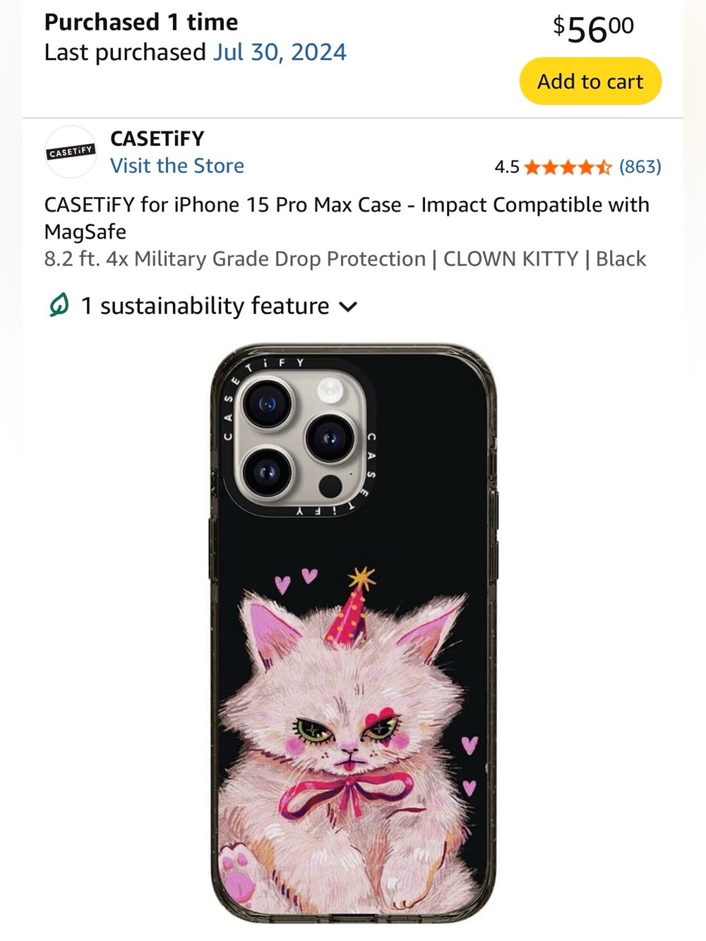 iPhone 15 Pro Max Casetify Black Cat Clown Kitty Phone Case with Pink Accents